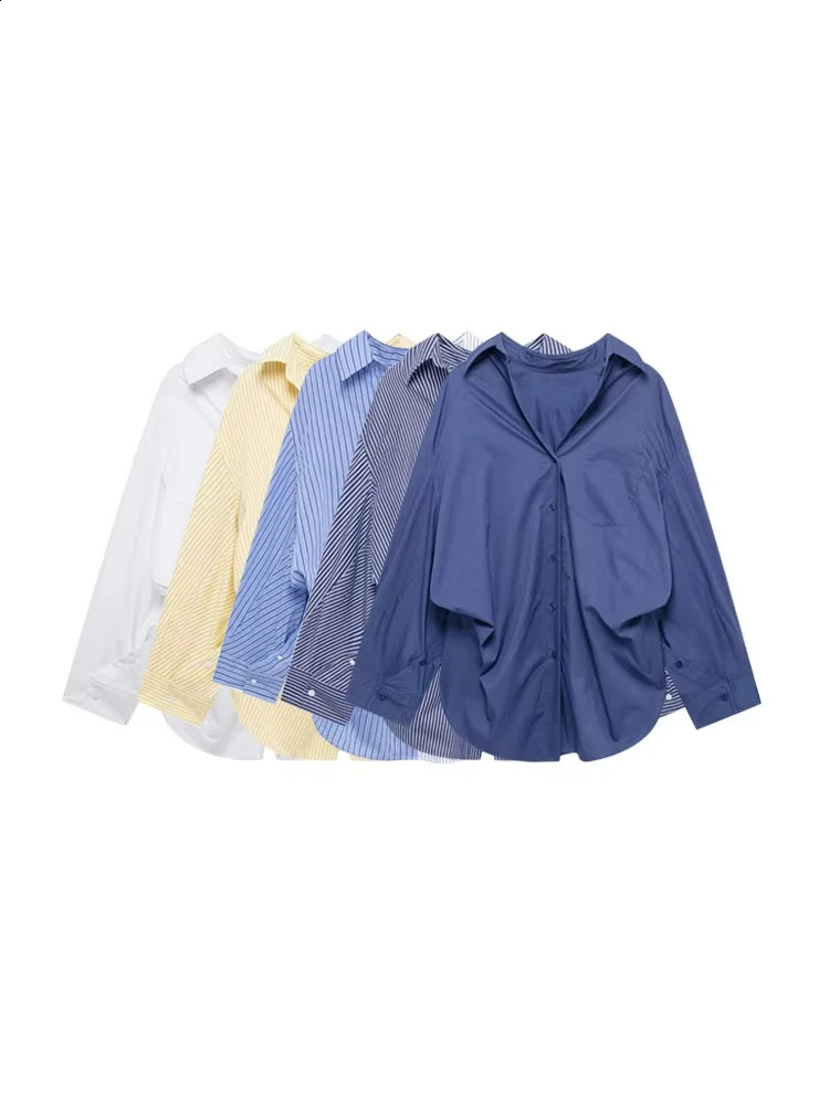 TRZA Womens Oversized Poplin Shirt Long Sleeve Button-Up Chic Blouse Fashionable Top for Ladies 250411