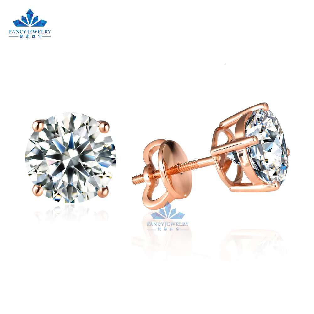 18K 14K Solid Gold Four Prong 0.3ct 0.5ct 1ct 1.5ct 2ct HPHT CVD Lab Grown Diamond Ear Screw Back Earrings for Gift Jewelry