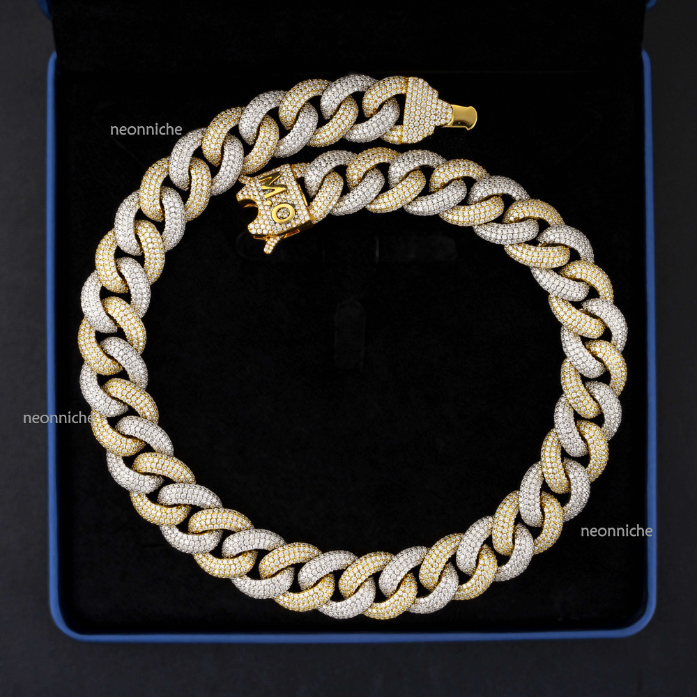 Hot Selg Custom Design Men's Sterg Sier Gold Pated VVS Moissanite 10mm Chain Hip Hop Cuban Necklace