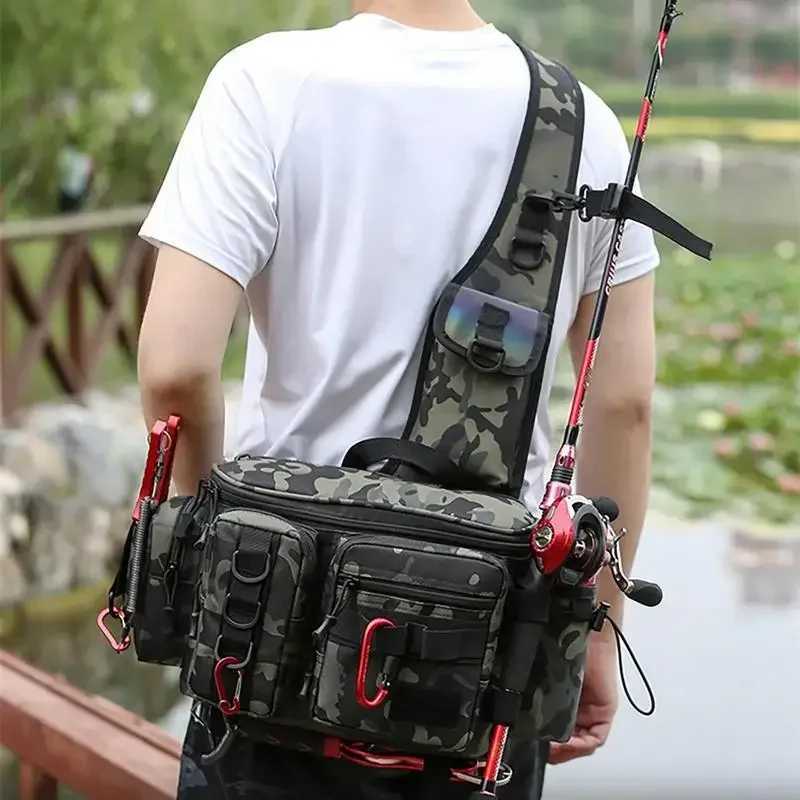 Fishing Waist Pack Sling Bag Lures Gear Tackle Storage Rod Holder Water-Resistant Cross Body Pouch Fly Fishing Bag Lightweight Z250411