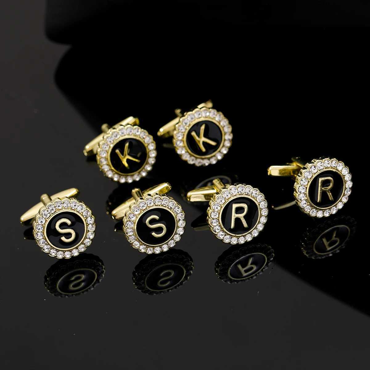 2 pieces of crystal wrapped initial A-Z cufflinks letter rhinestone round cufflinks business mens evening dress shirt giftT250412