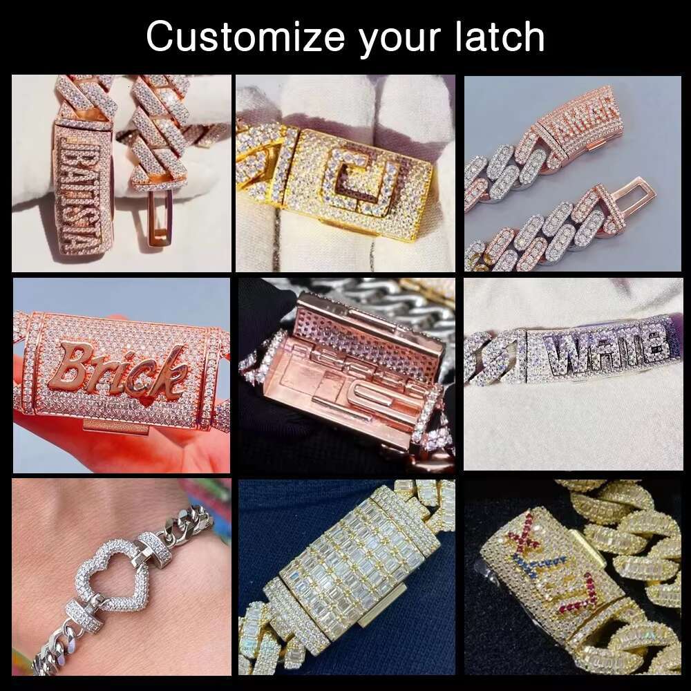 Pass Diamond Tester GRA Moissanite Diamond 8/10/12/15mm 2Rows 925 Solid Silver Cuban Link Chain for Rapper Hip Hop Necklace