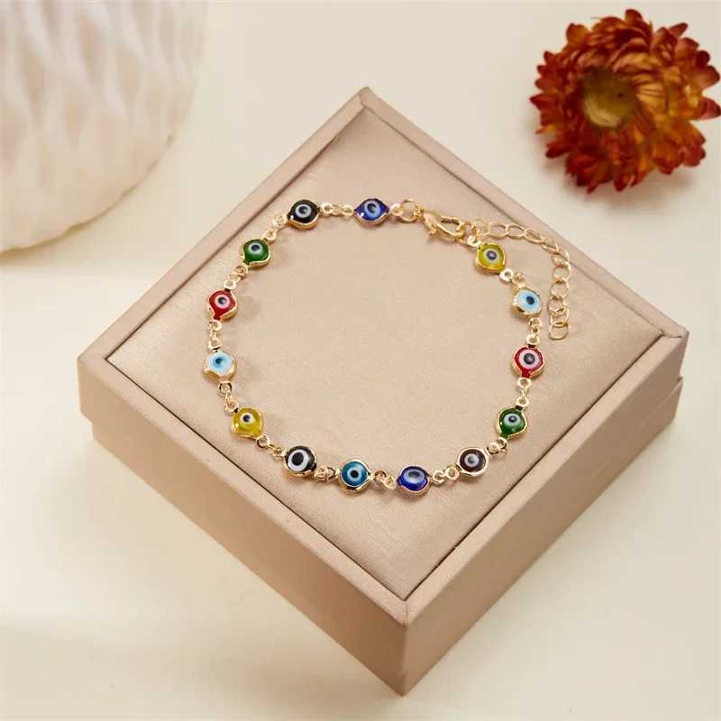 Simple Lucky Turkish Evil Eye Bracelet For Women Fashion Colorful Eye Adjustable Metal Chain Friendship Jewelry C250411