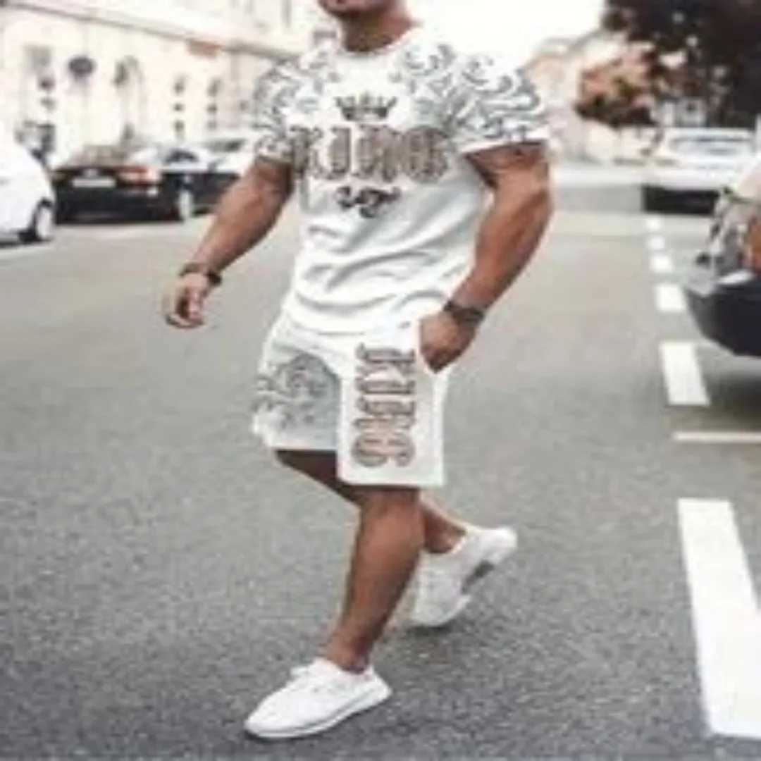 New 3D mens short sleeved round neck T-shirt for summer 2025 casual and fashionable mens sportswearXJ250412