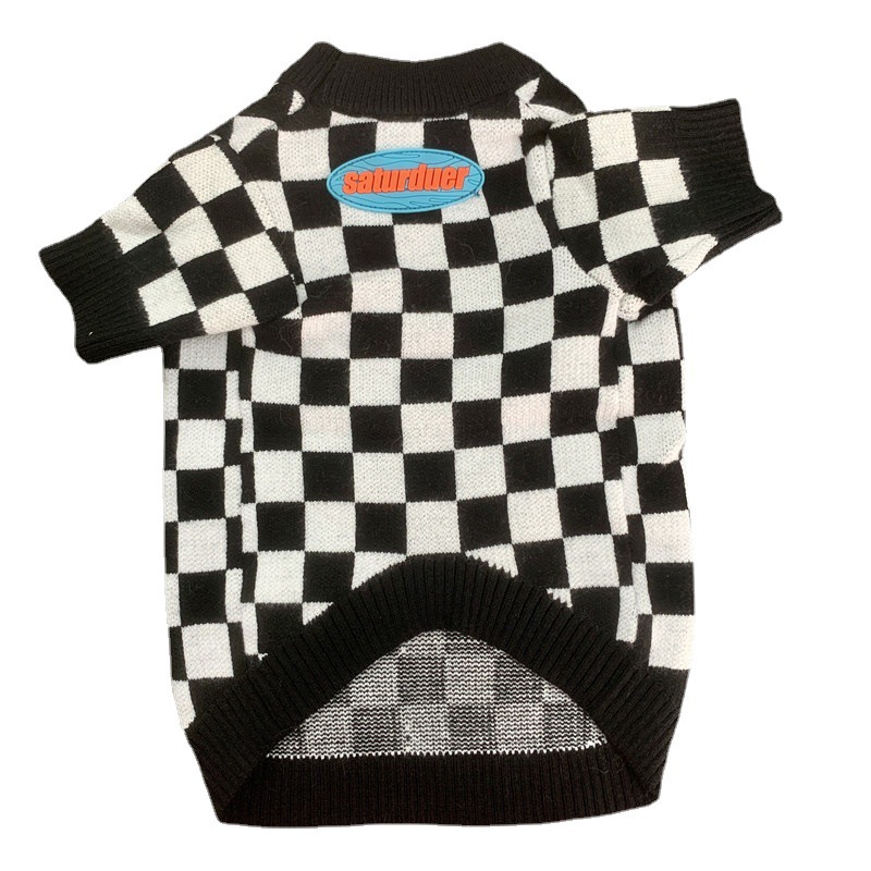 Fashion Black and White Checkerboard Pet Sweater, Warm Knitted Fabric, Trendy Design, Soft & Comfortable, Dog Cat Clothing, Multiple Sizes, Stylish Pe