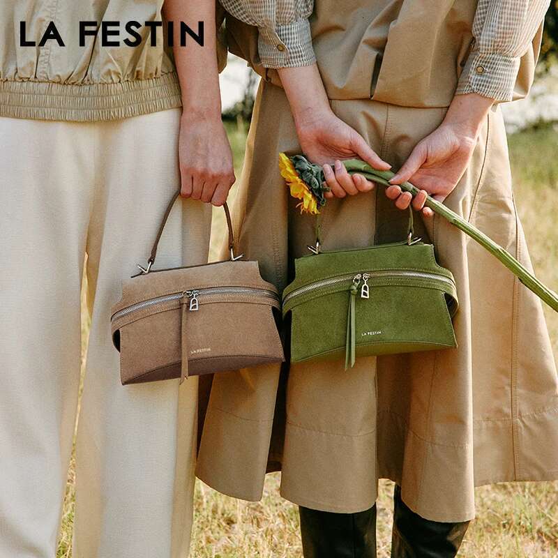 LA FESTIN Original Brand Women's Bag 2025 New Green Shoulder Crossbody Suede Handbag Designer Leather Bag
