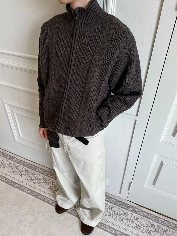 Vintage Textured Knit Outerwear Men Fall Winter Daily Casual Zipper Turtleneck Sweatercoats Mens Fashion Slim Knit CardigansXJ251112 - view 7