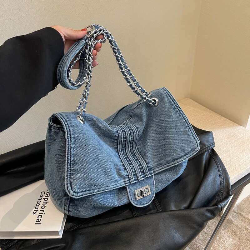 Fashion Denim Large Capacity Chain Strap Women's Tote Shoulder Bag Bolsos Mujer Sac E Femme Bolsas De Dama