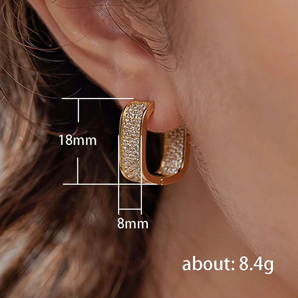 Wholesale Fashion Hip Hop Fashion Gold Plated U Shape Micro Moissanite Hoop Earrings Jewelry