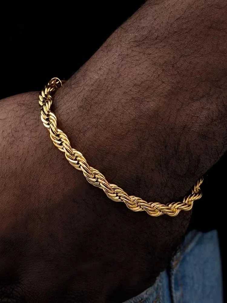 Men Hip-Hop Rock 925 sterling silver Twist Chain Bracelet For Women Simple Silver Gold Bracelet Fashion Jewelry Accessories GiftC250411