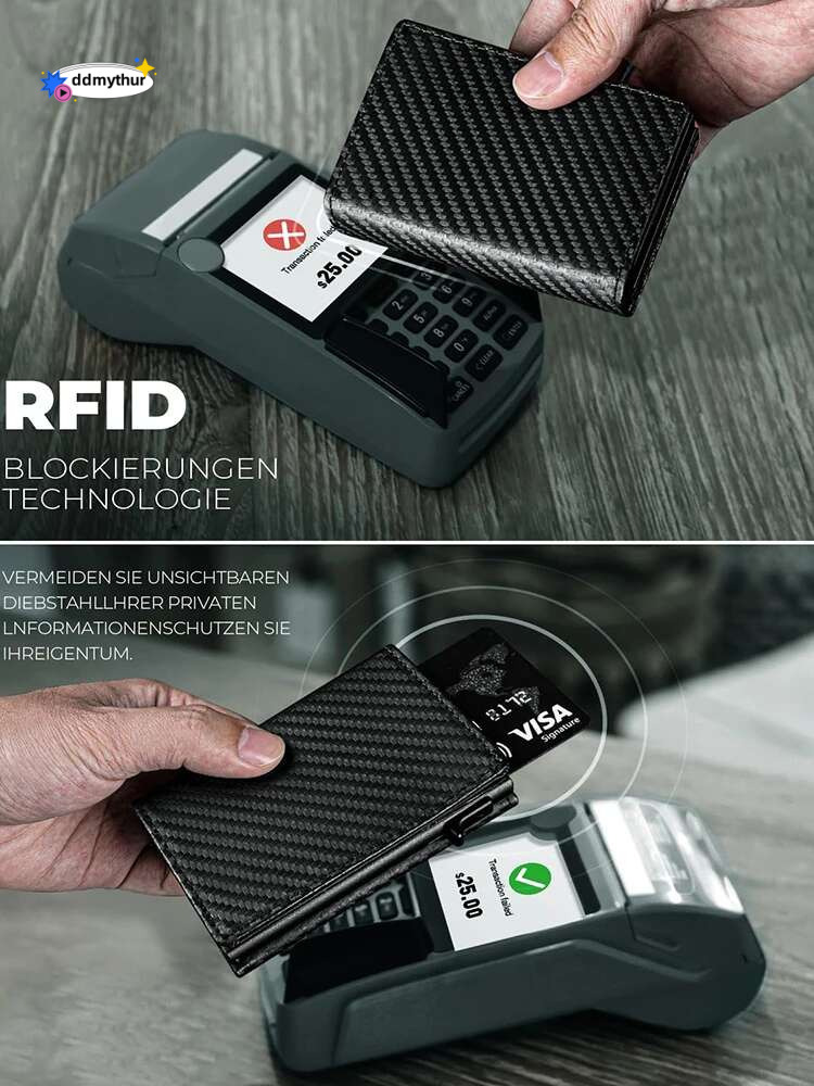Men's Wallet with Zipper Change Credit Clip Ultra Thin Magnetic RFID Anti Theft Brush Aluminum Box Card Bag ddmythur