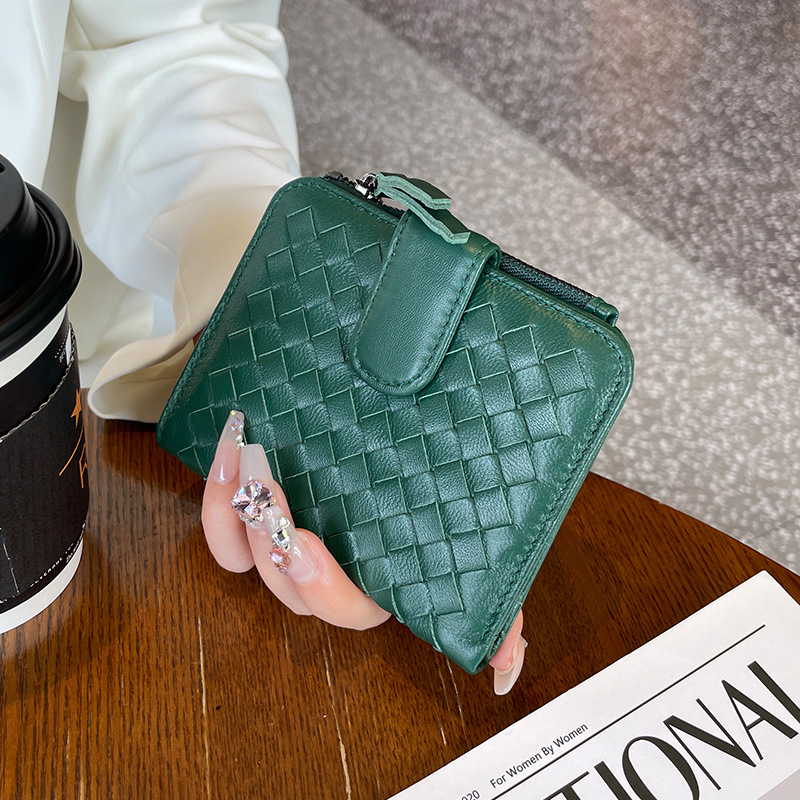 new Short women's sheepskin wallet hand-woven vertical style leather wallet