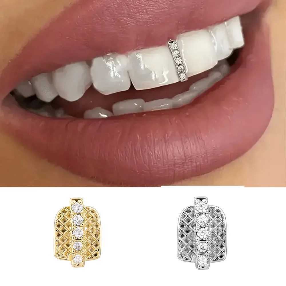 YONGX Vertical Bar CZ Stone Tooth Hat Stand Hip Hop Single Shining 5 Zirconia Stone Tooth Grille Suitable for Women Jewelry Dental Grille W250412