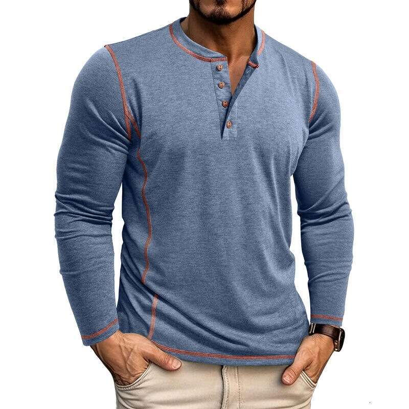 Men autumn winter plus long sleeved T-shirt, European and American men's Henry shirt, four button top new casual fashion trend clothing