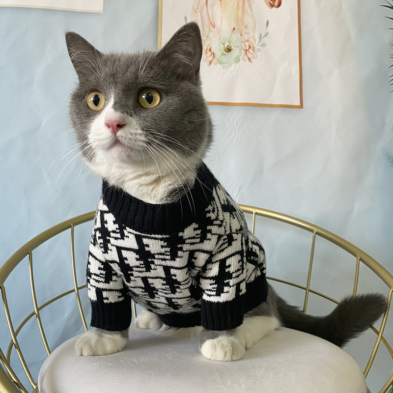 Fashion Black and White Checkerboard Pet Sweater, Warm Knitted Fabric, Trendy Design, Soft & Comfortable, Dog Cat Clothing, Multiple Sizes, Stylish Pe - view 5