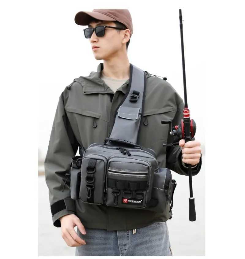 Waterproof Fishing Tackle Backpack Lure Box Gear Storage Bags Pack for Men Fly Fishing Waist Backpack with Rod Shoulder Bag Z250411