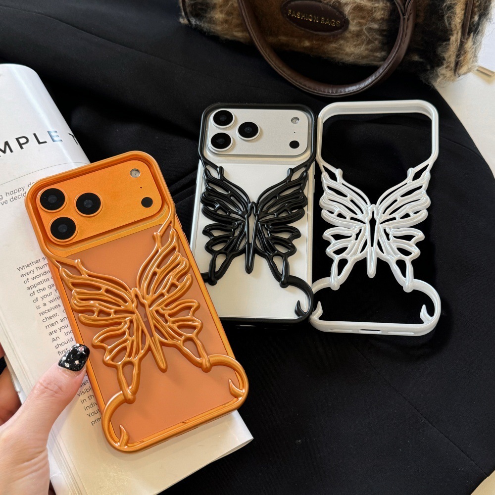 Frosted Borderless Butterfly Phone Case Compatible with iPhone 17/16 Pro Max Cartoon Protective Cover iPhone 15/14