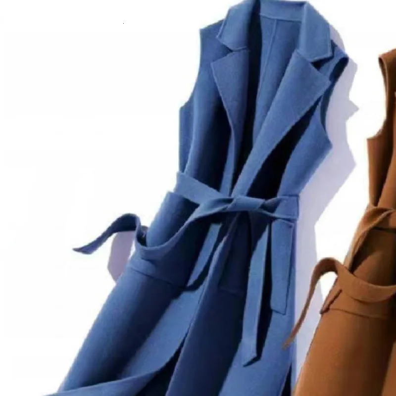 Womens Clothing Autumn Winter Jackets Korean Mid Long Sleeveless Polo Collar Vest Fat MM Waist Elegant Casual Coat Vests Coats 251112