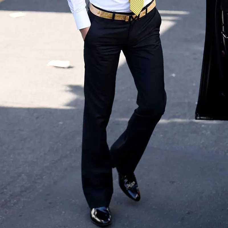 New mens boot cut Trouser business fashion classic office comfort Kahki black and white slim fit formal underwear W250411