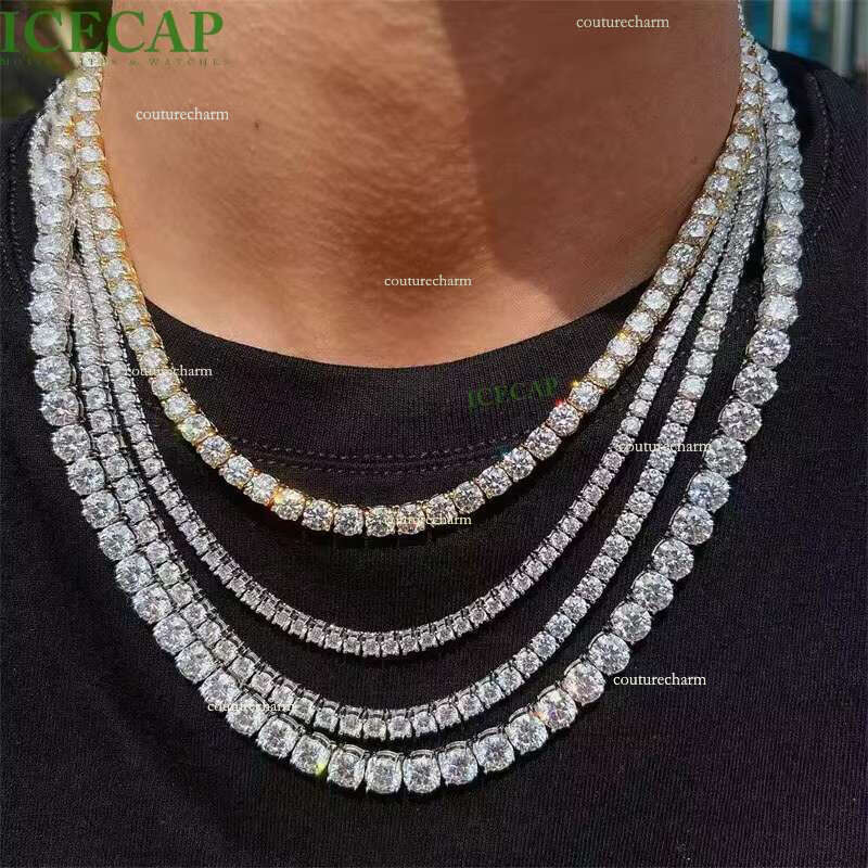 Fine Jewelry Round Cut VVS Moissanite Sier Dia Mossinate Tennis Chain Necklace Ice Hiphop k