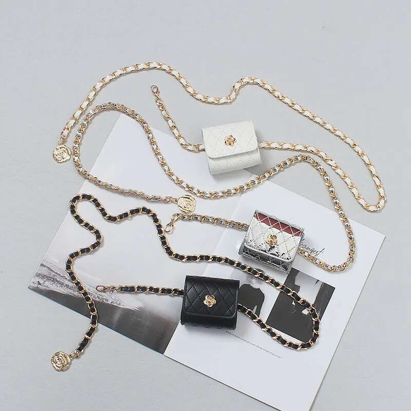 Fanny pack mini metal waist chain women's belt bag versatile decorative pants with skirt suit black
