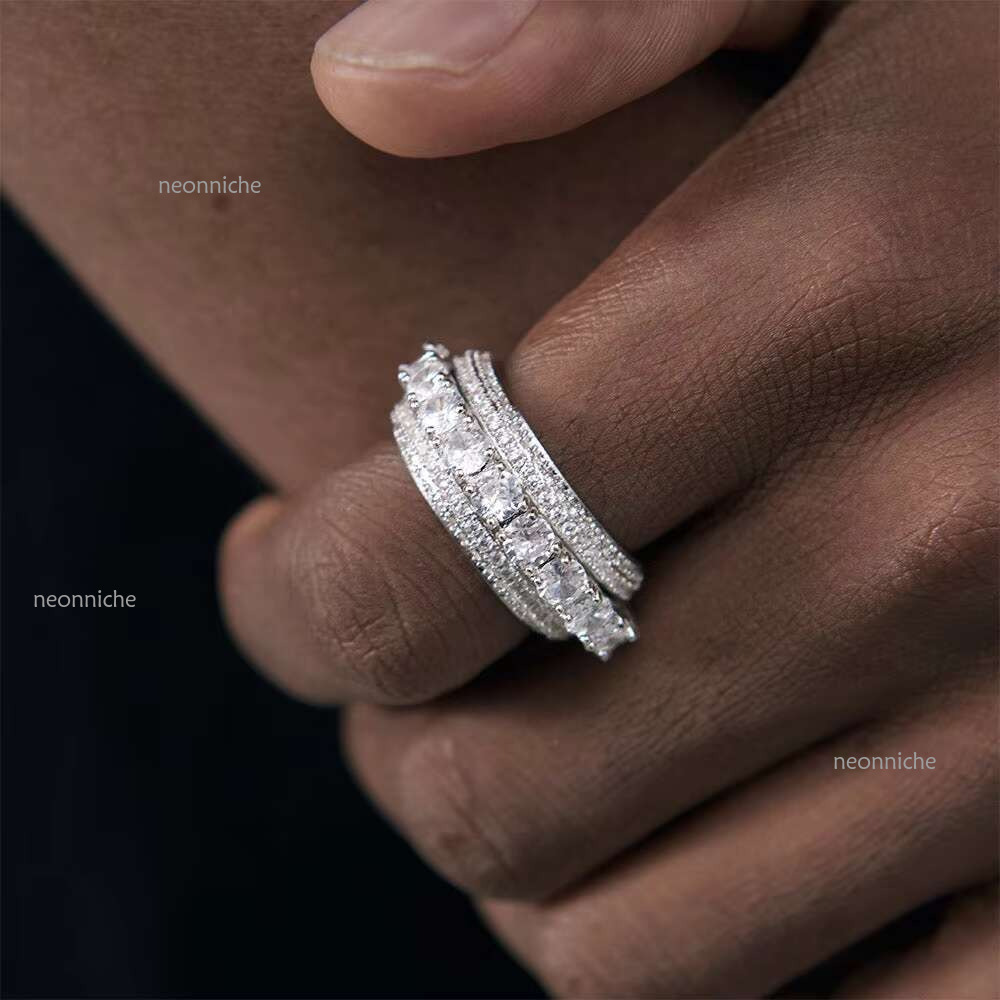 Hot Sale Custom Fashion Jewelry for Men Round Brilliant Cut Iced Out Bg Dia VVS Moissanite Ring