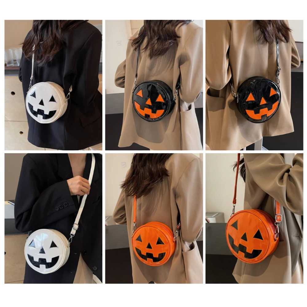 Women Halloween Pumpkin Crossbody Bag Round PU Leather Adjustable Strap Satchel Bag Funny Purse Creative Devil Shoulder BagT2511112
