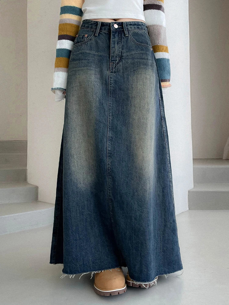 Rockmore Vintage Jean Skirt Fashion WomenS Denim Long Skirts Women Y2K Aesthetic Fairycore Midi Skirt Harajuku Casual Korean 250407