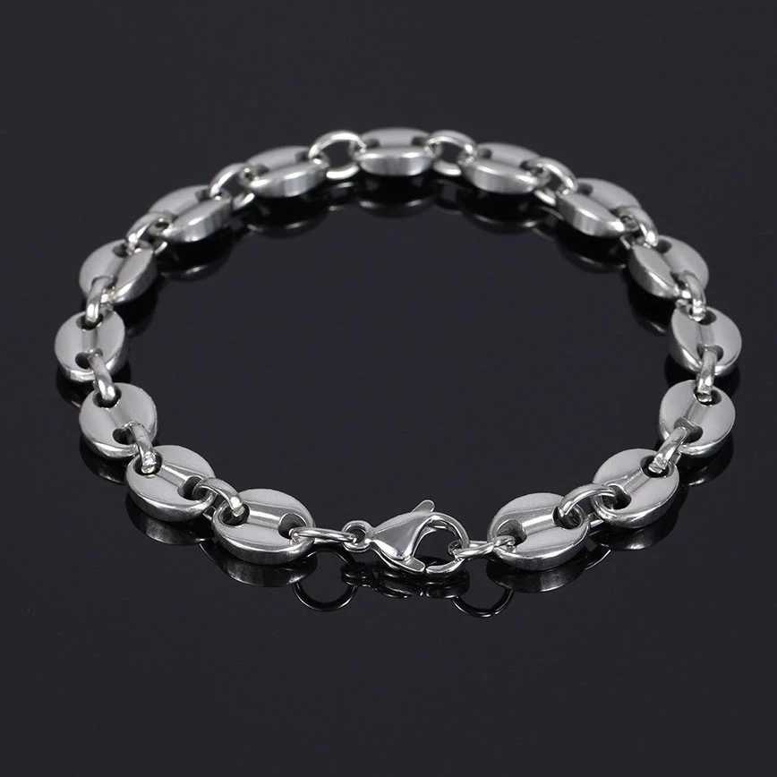New Coffee Beans Pig Nose Chain Bracelet Men Stainless Steel Jewelry Polished Strong Real Gold Plated ColorC250411