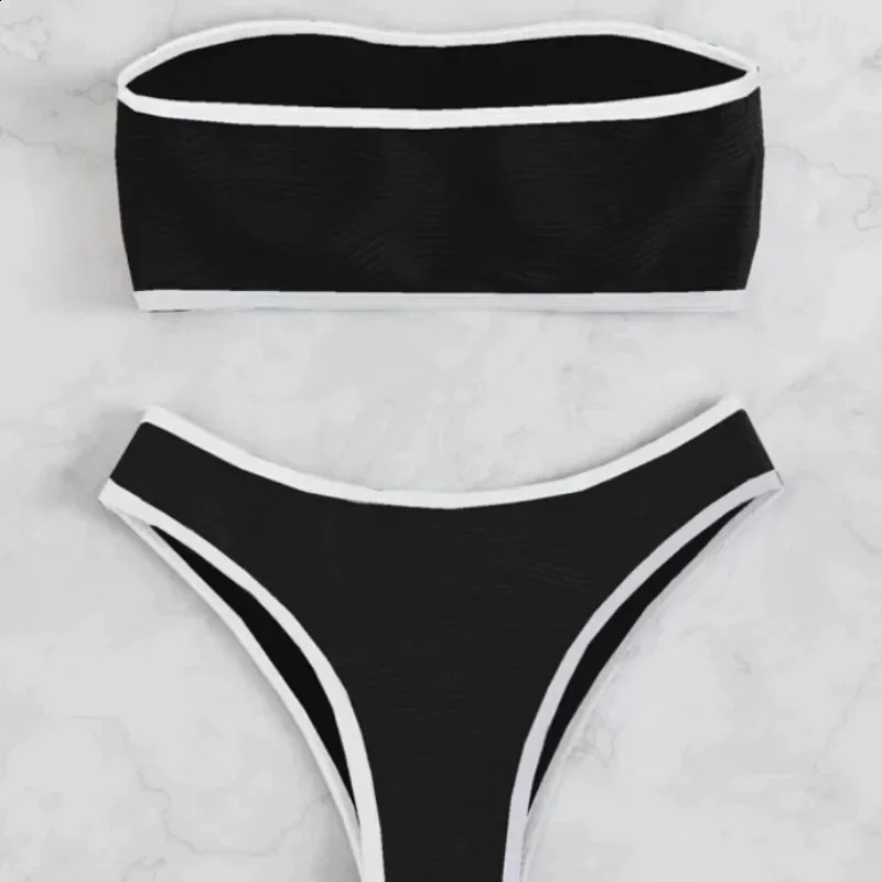 Bandeau Bikini Sexy Women Swimsuit 2025 Light Brown Black Thong Bikinis Set Swimwear Summer Biquini Bathing Suit Beach Wear 250411