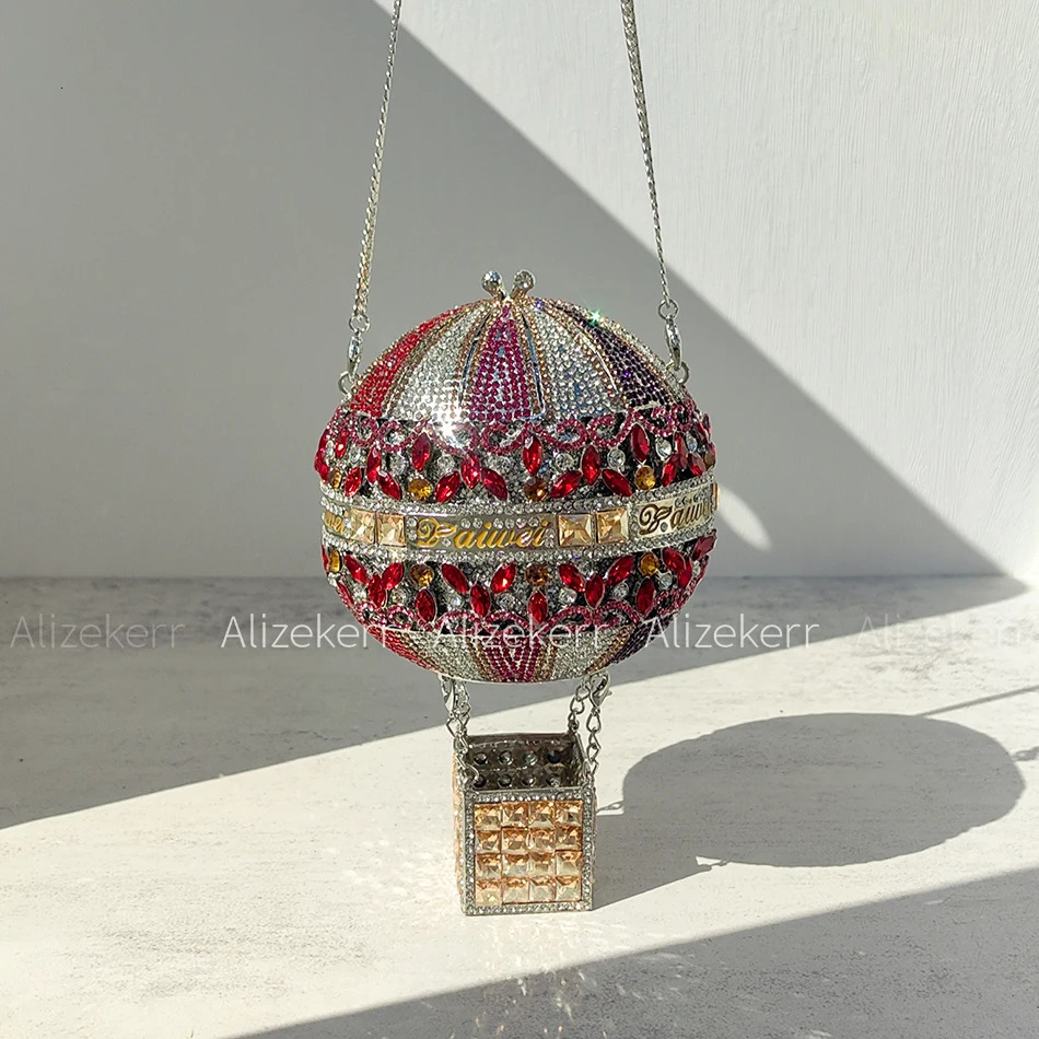 Alizekerr Air Balloon Shaped Crystal Evening Bags Women Classy Unique Rhinestone Circular Clutch Purses Wedding Party 251106
