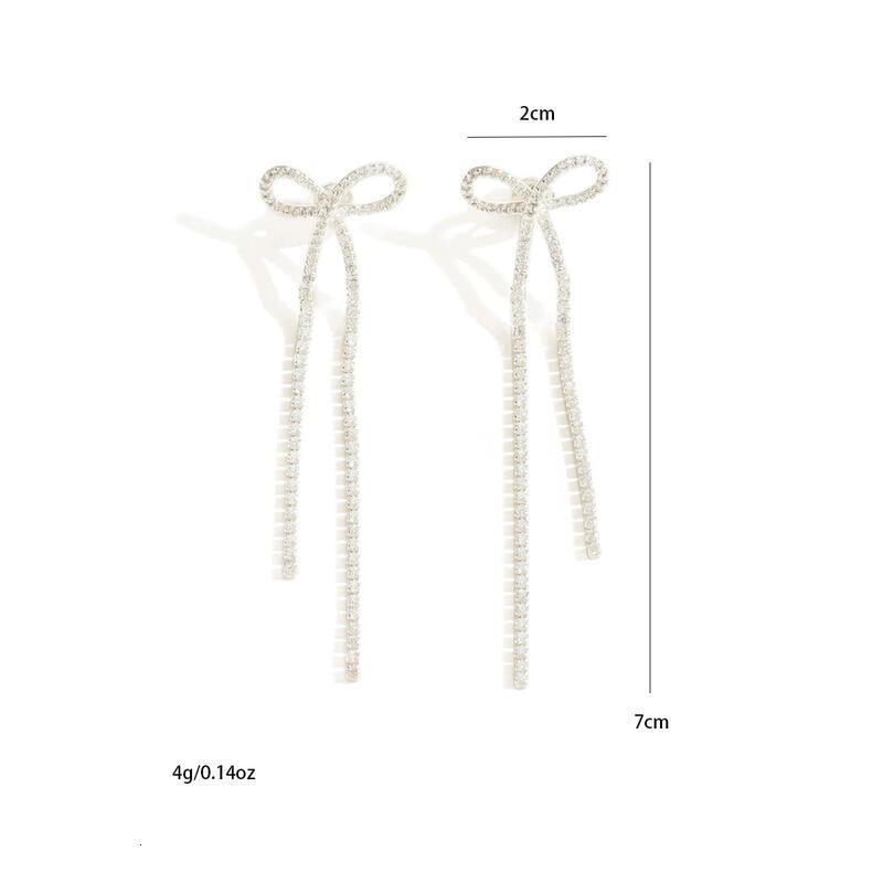 bridal sier bow rhie Women's Chandelier tassel Sparkg crystal Halloween long pendant earrings