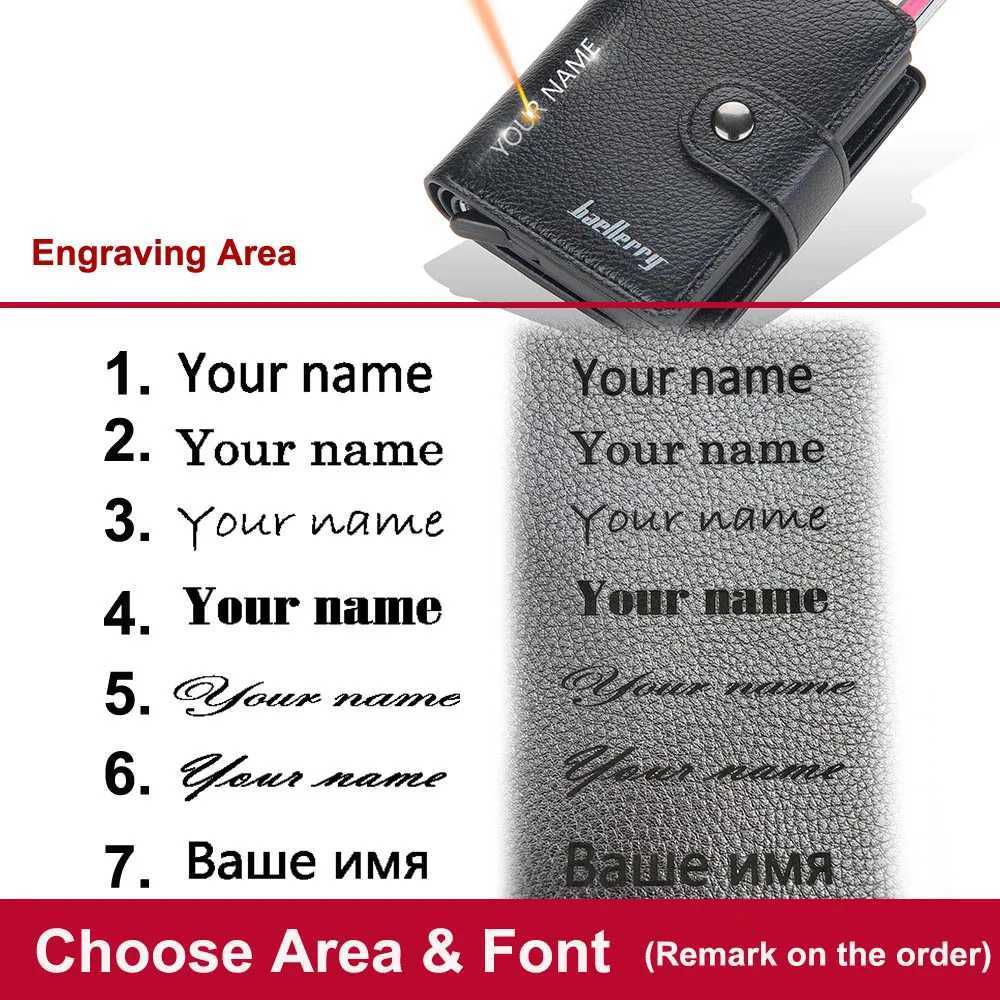 Beileli New RFID Card Clip Mens Short Wallet Name Carving Mens Wallet PU Leather Small Mens Pop up Wallet Z250411