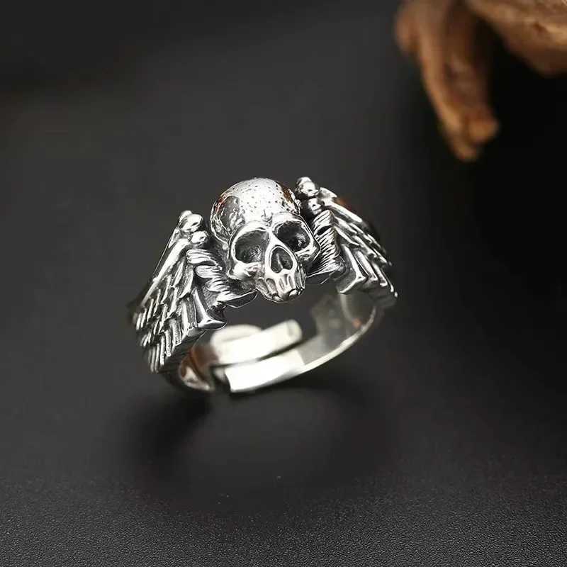 Retro punk style Devil Angel Wings Skull Open Adjustable Ring Hip Hop Trend Skull Mens JewelryXJ250412