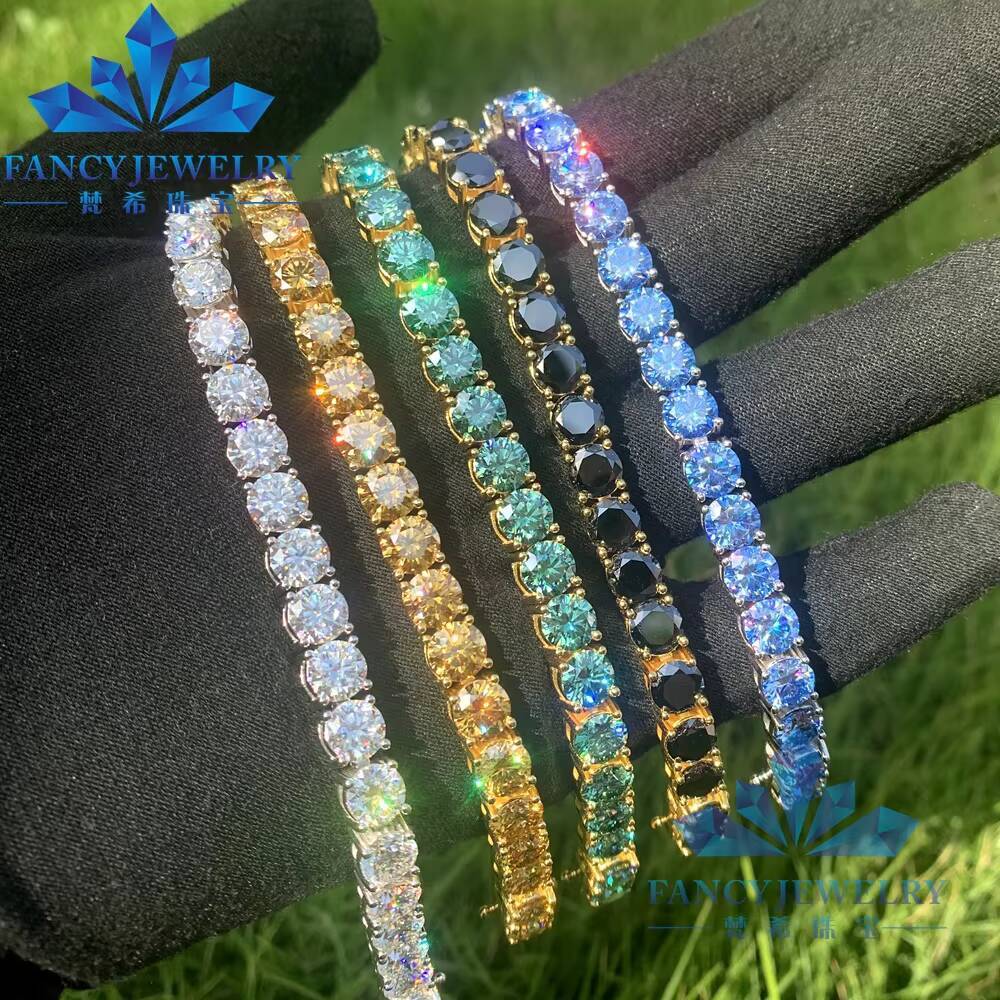 FancyJewelry 925 Sterling Silver Tennis Bracelet Classic Gift Blue Green Champagne Black Moissanite Iced Diamond Chain Necklaces