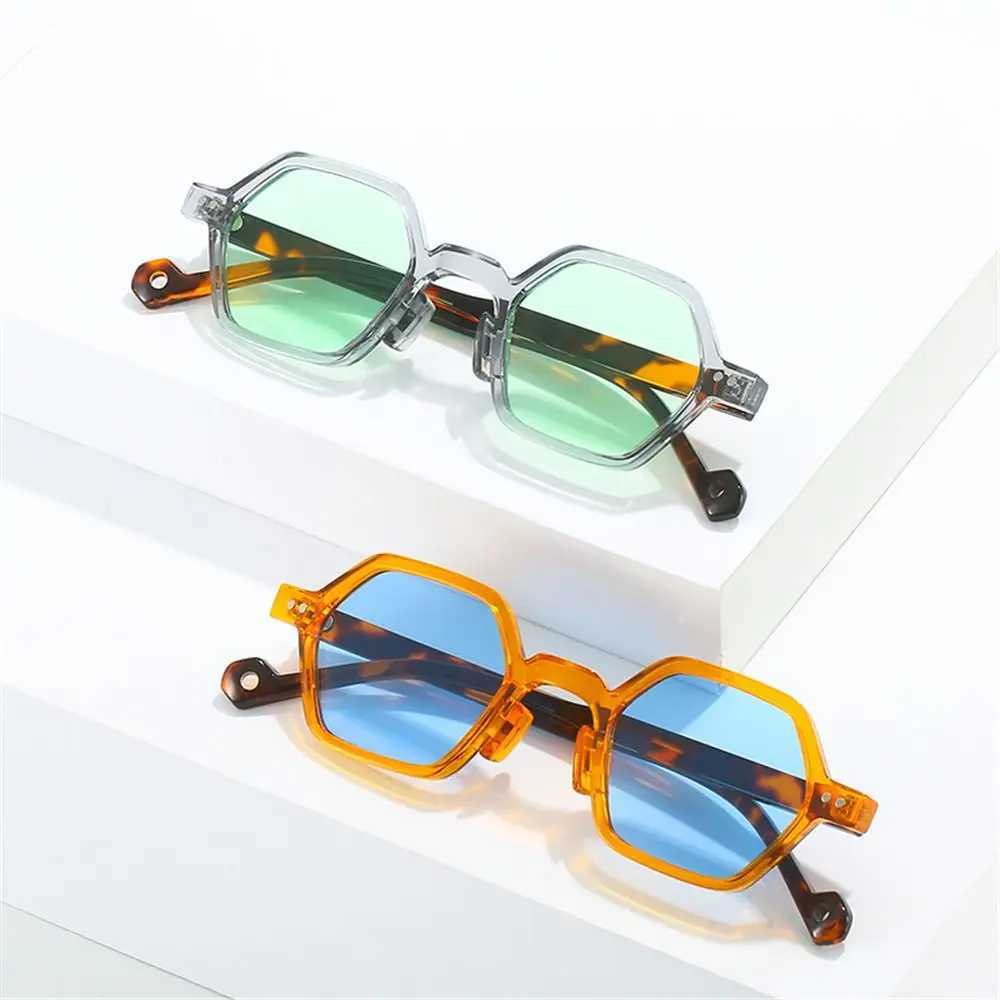 Retro Polygon Square Sunglasses Vintage Y2K Hexagon Shades Clear Ocean Lens Rivets Sun Glasses Trendy UV400 Glasses for UnisexC250411