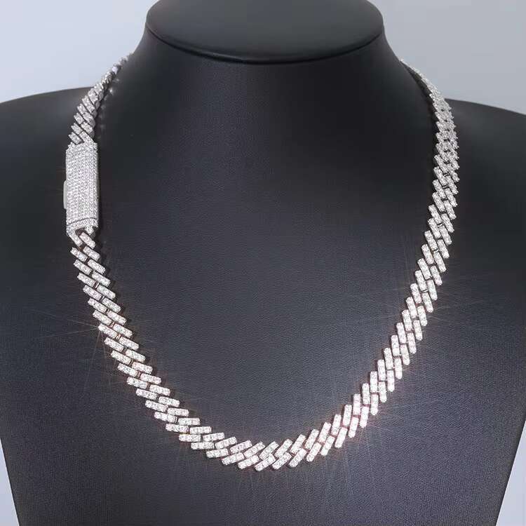 Wu Zhou Customized Hiphop Style Single Row Chain Sterling Silver VVS Top Quality Moissanite Cuban Chain Link for Rapper Jewelry