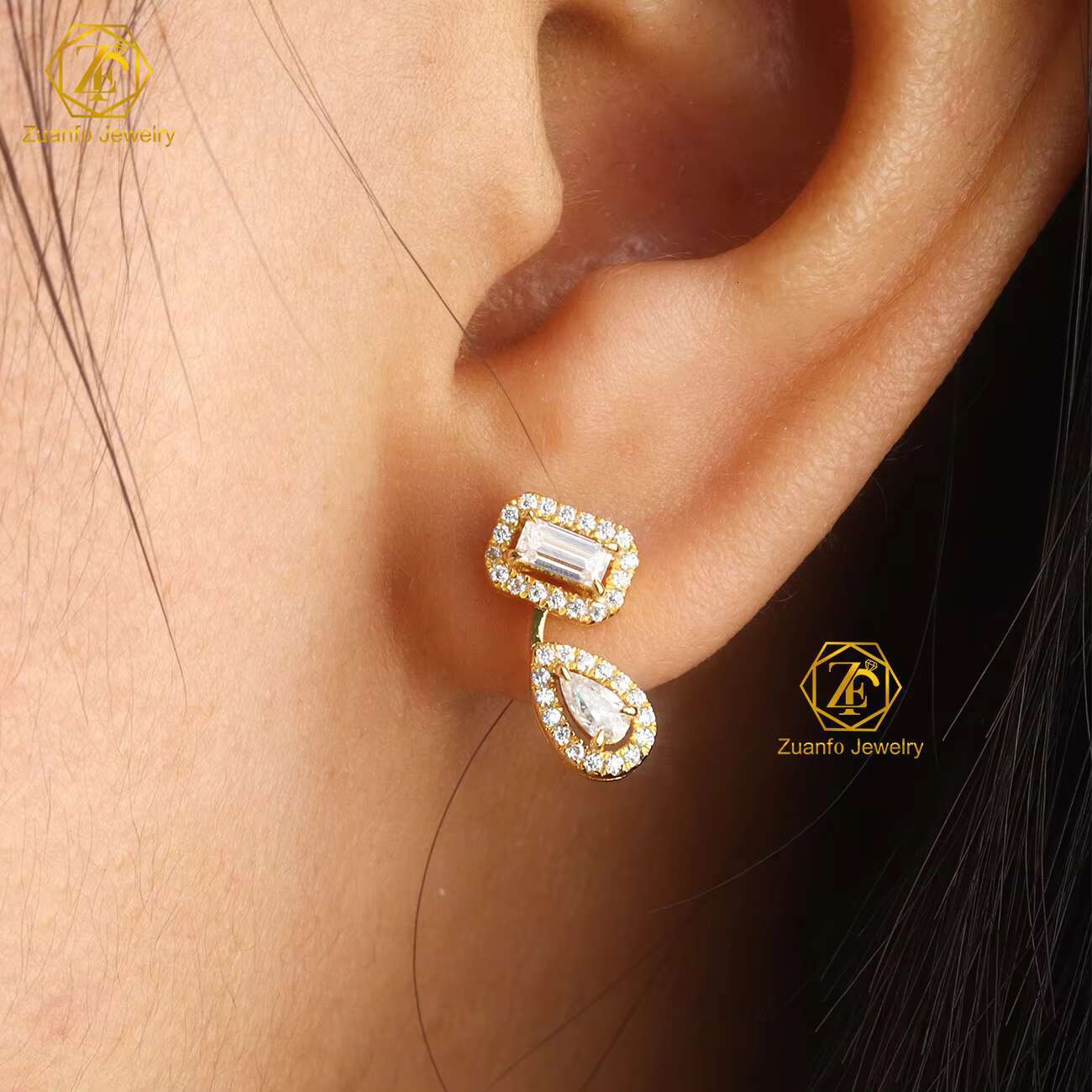 2025 Trendy Design Fine Jewelry 925 Silver Stud Earrings Pear Emerald Cut Moissanite Drop Earrings Screw Back Party Gifts