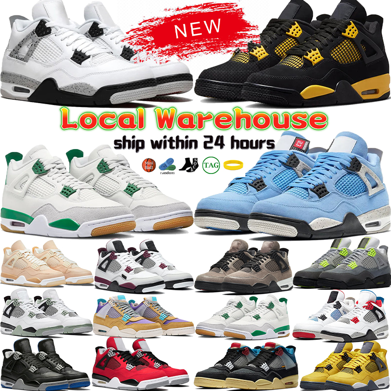 Designer 4 Basketball Shoes Local warehouse Mens shoe Stock in USA Black Cat 4s university blue Sneakers womens Military sport sneakers red cement thunder trainer