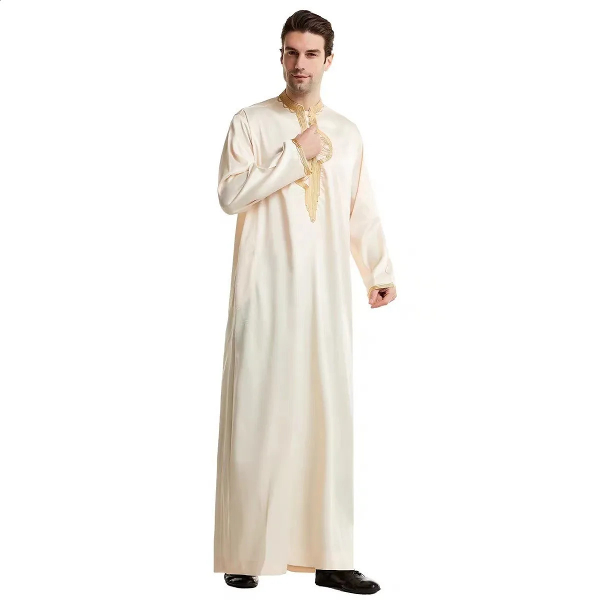 Muslim Fashion Men Jubba Thobes Arab Pakistan Dubai Kaftan Abaya Robe Islamic Clothing Saudi Arabia Black Long Shirt Dress 250411