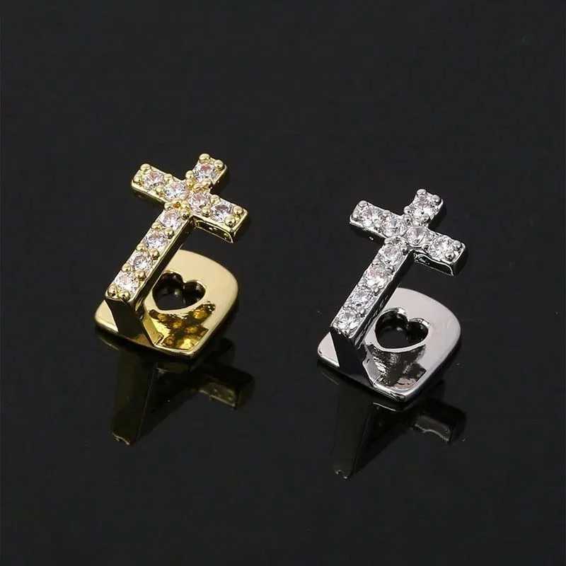 Stainless steel zircon cross tooth cap suitable for women punk hip-hop sparkling crystal personalized teeth Grilz couple jewelry gift W250412