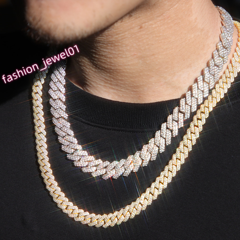 Hot Sale 2rows 8 To15mm VVS Diamond Cuban Chain for Men Hip Hop Necklace Fine Jewelry 925 Silver Gold Plated Chain Bracelet