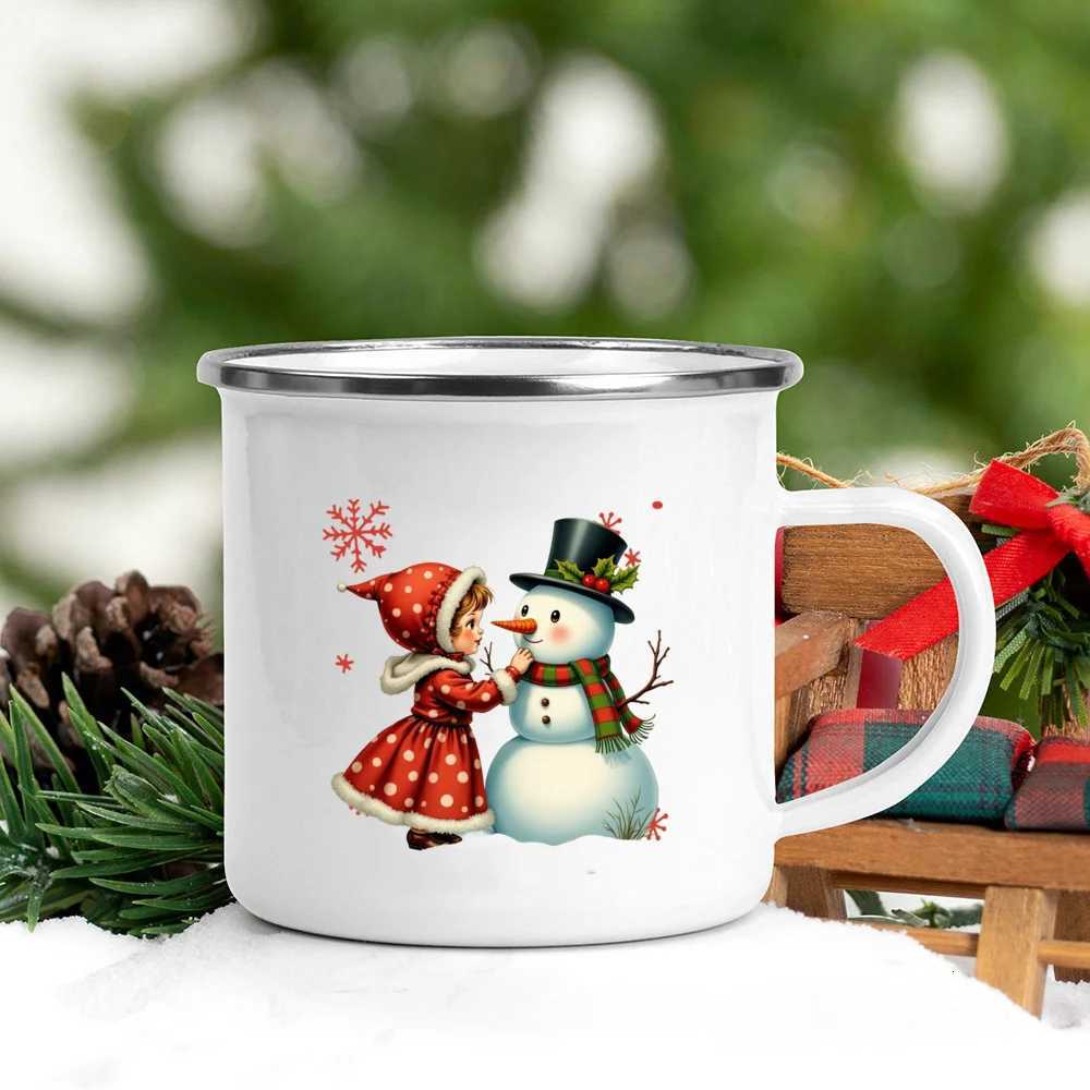 Christmas Child Christmas Mug Santa Deer Print Mug Hot Cocoa Chocolate Mug Drink Jiuce Cup Christmas Decor Enamel Mugs Xmas Gift for Kids Y251112