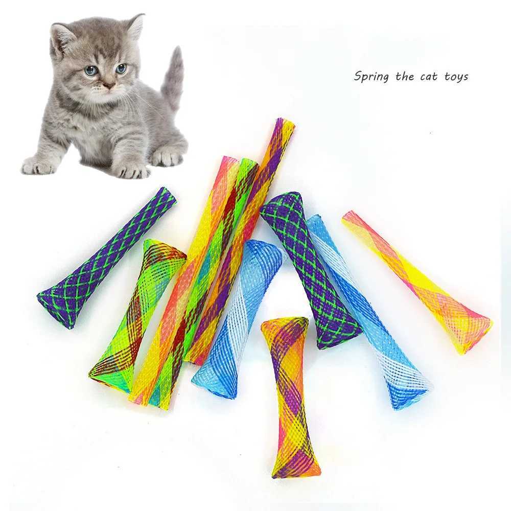Cat toys with colorful spring tubes cat grinding claws biting toys stretchable elasticity pet dog supplies accessories interesting products Y250412