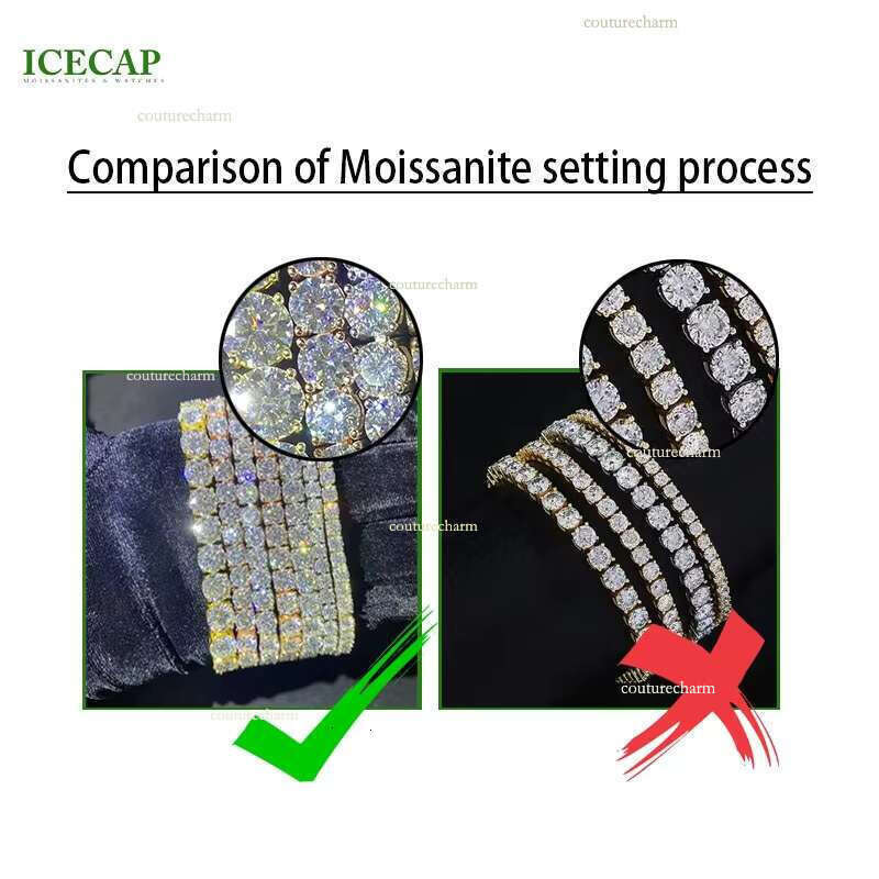 Fine Jewelry Round Cut VVS Moissanite Sier Dia Mossinate Tennis Chain Necklace Ice Hiphop k