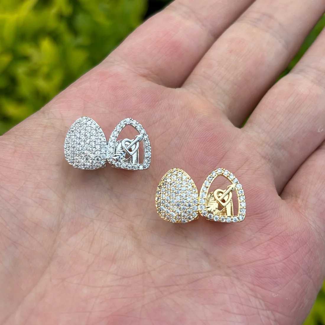 Rachelz Fashion Double Hollow CZ Stone Heart Grillz Hip Hop 14K Gold Plated Cubic Zircon Tooth Cap W250412
