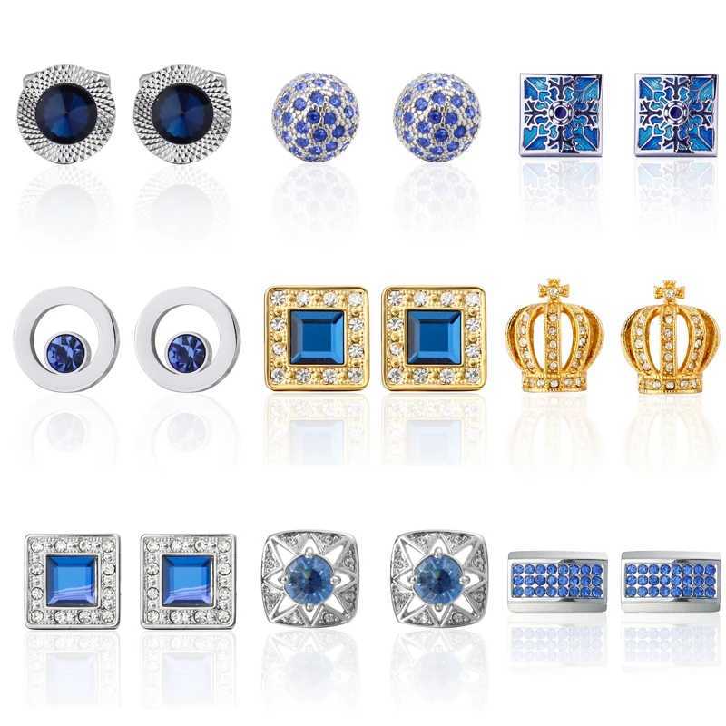 High quality cufflinks classic fashion blue crystal crown ball design material mens cufflinks wholesale and retailT250412