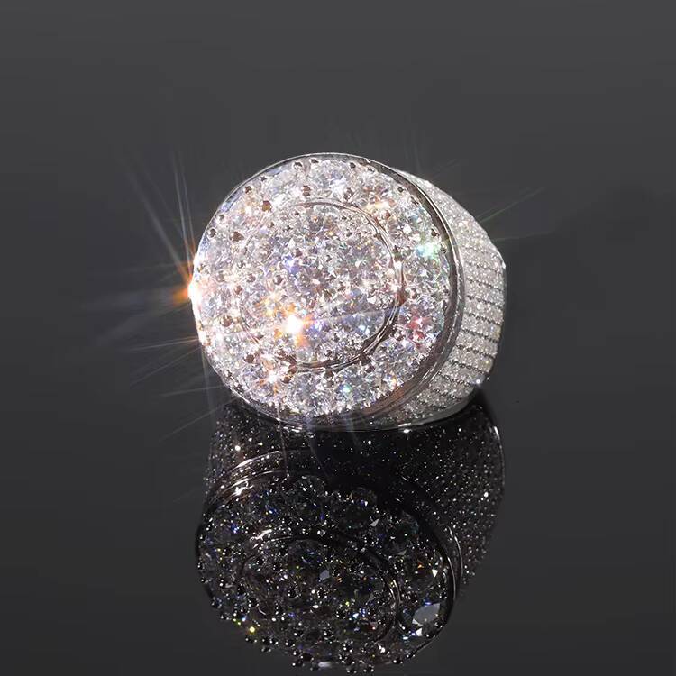 Superflash Cuban Ring VVS Moissanite S925 Plated with 10k Gold Hiphop Style with GRA Credential