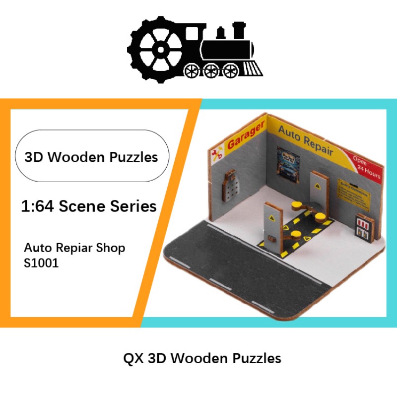 1:64 Auto Repair Shop DIY Assembled Scene, Exquisite Wooden Model for Car Enthusiasts, Customizable Display for 1:64 Scale Model Cars-S1001