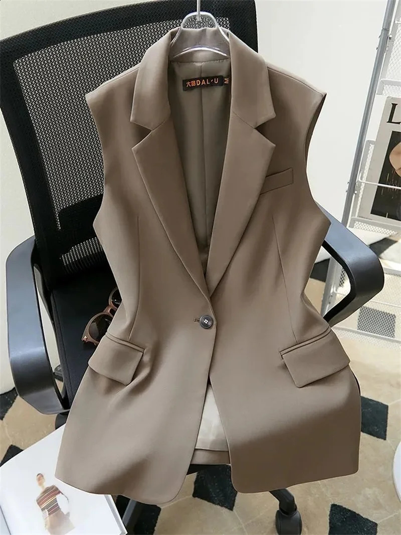 Korean vest 2024 spring summer womens jacket ultrathin sleeveless fashionable wild lining single button set 250407
